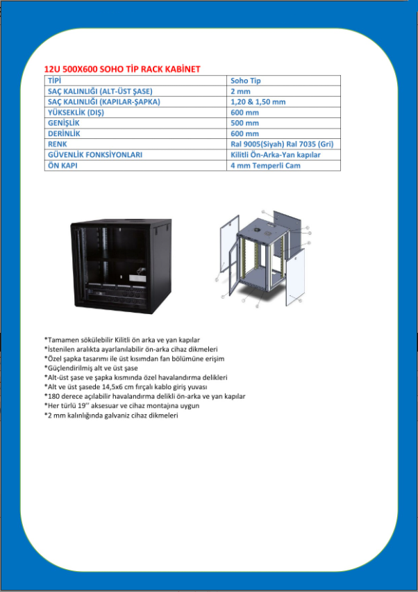 12U 500X600 SOHO KABİNET DATASHEET